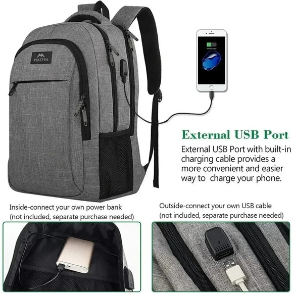 Matein15.6 Inch Business Anti Theft  Durable Laptops Backpack USB Charging Port - Picture 2 of 8